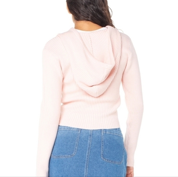 Light Pink Ribbed Sweater Hoodie Juniors XL Trendy Casual Fall Layering - Picture 2 of 8